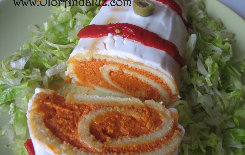 Brazo de gitano con pimientos rojos y surimi